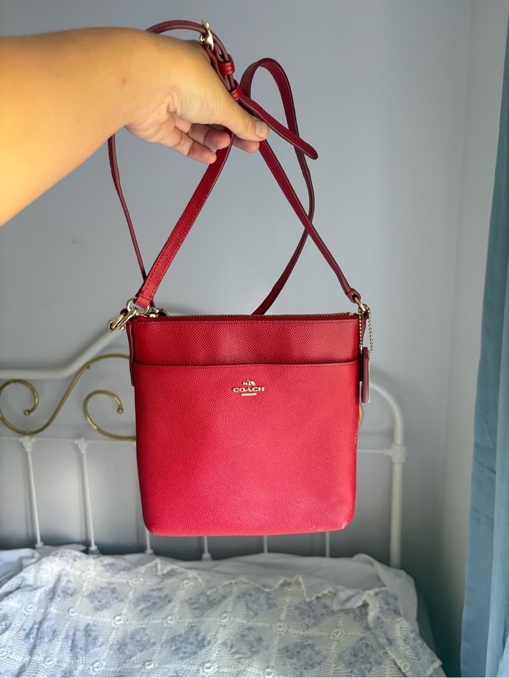 Coach Red Saffiano Leather Crossbody with Gold Hardware